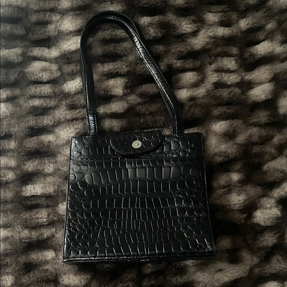 Valerie Stevens Black Faux Crocodile-Embossed Women's Bag